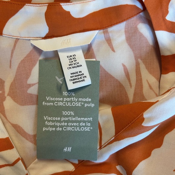 NEW H&M VISCOSE TUNIC SHORT SLEEVE DRESS WOMEN SZ XS IN ORANGE PATTERN Relaxed - Picture 8 of 11
